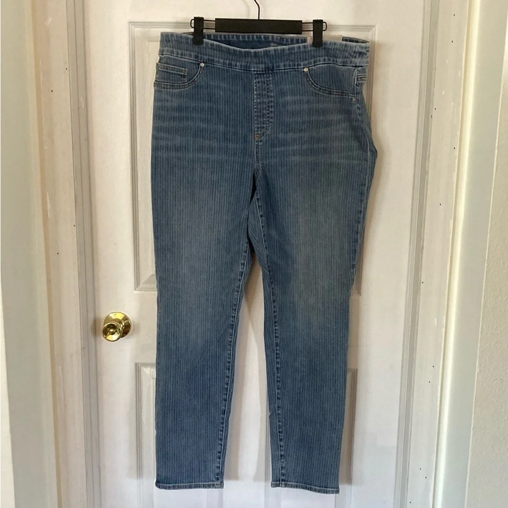Chico's Blue Straight Leg Jeans leggings with Pinstripe Detail NEW size 3R / 16 - Picture 9 of 12